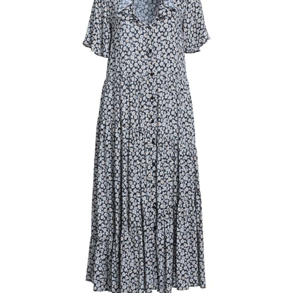 Elegant Floral Midi Dress in Black and White